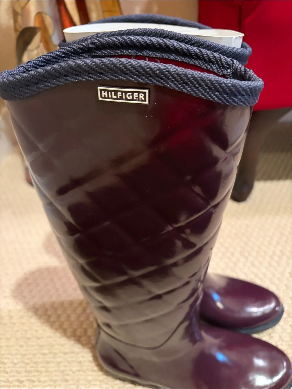 Tommy Hilfiger Quilted Tall Rain Boots in Plum